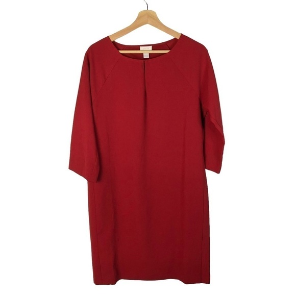Chico's Red Button Neck Long Sleeve Shift Dress 0.5/6 - Picture 1 of 4